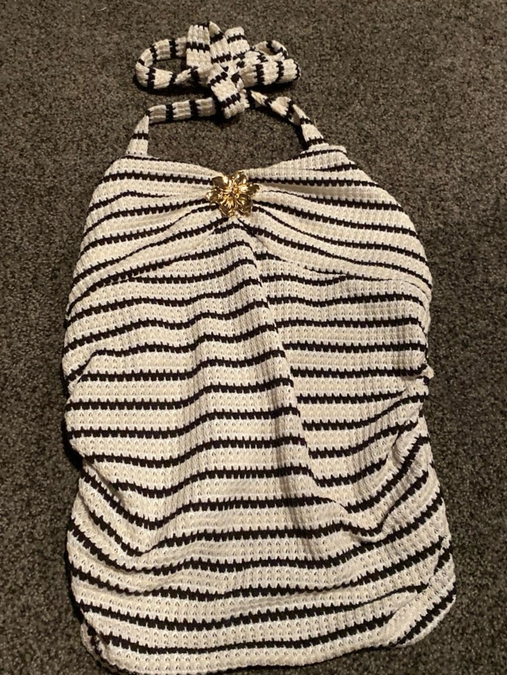 Amazon Black & White Striped Halter Tank with Gold Emblem